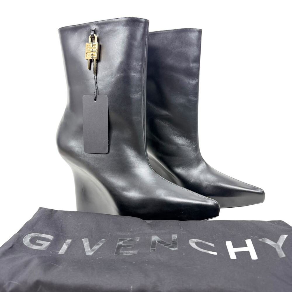 New Givenchy Shark Lock Wedge Platform Ankle Boots Black Size 41 - Picture 2 of 11